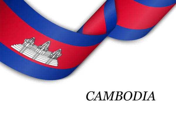 Zwaaiend Lint Spandoek Met Vlag Van Cambodja Model Voor Het — Stockvector