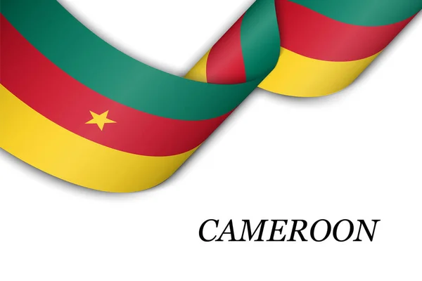 Kamerun Bayrağıyla Kurdele Bayrak Sallamak Bağımsızlık Günü Poster Tasarımı Için — Stok Vektör