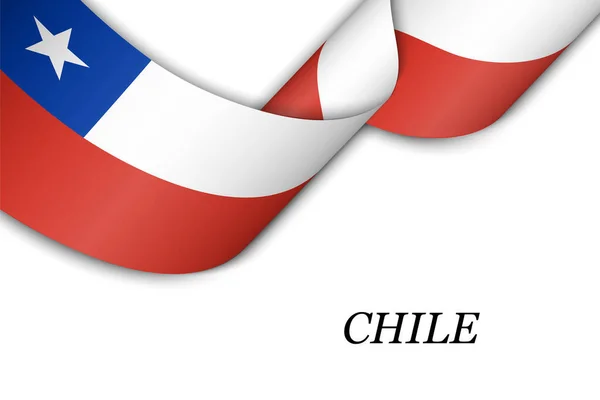 Mengayunkan Pita Atau Spanduk Dengan Bendera Chile Desain Poster Hari - Stok Vektor