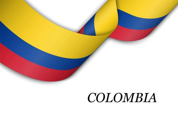 挥动带有哥伦比亚国旗的带子或横幅 独立日海报设计模板 — 图库矢量图片