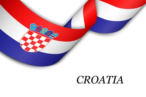 Hırvatistan Bayrağıyla Kurdele Bayrak Sallıyor Bağımsızlık Günü Poster Tasarımı Için — Stok Vektör