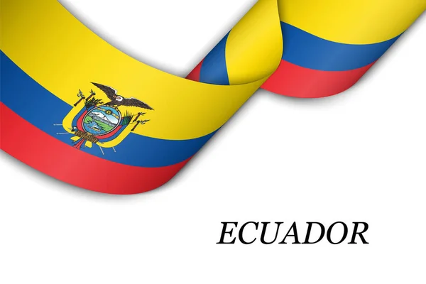 Ondeando Cinta Estandarte Con Bandera Ecuador Plantilla Para Diseño Póster — Vector de stock