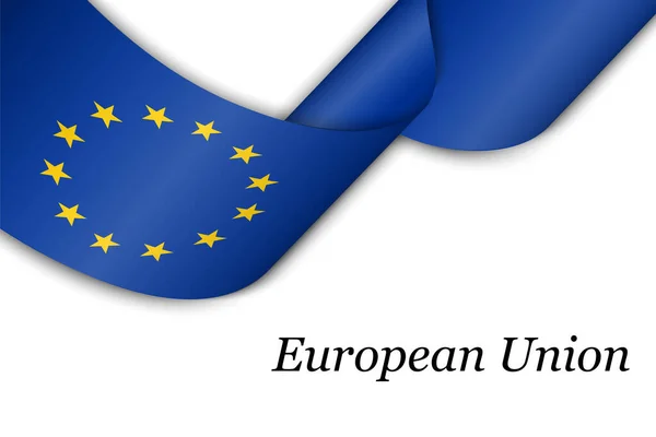 飘扬着带有欧盟旗帜的带子或旗帜 独立日海报设计模板 — 图库矢量图片
