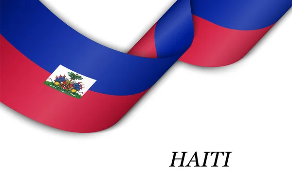 Nastro Sventolante Striscione Con Bandiera Haiti Modello Design Del Poster — Vettoriale Stock