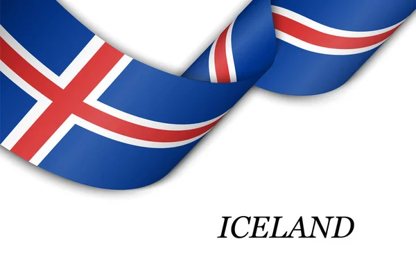 Cinta Ondeando Bandera Con Bandera Islandia Plantilla Para Diseño Póster — Vector de stock