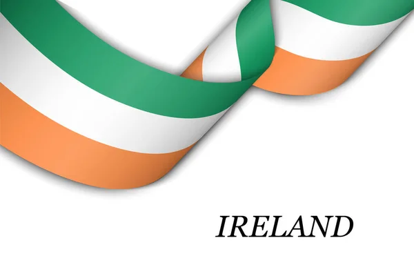 Fita Ondulante Bandeira Com Bandeira Irlanda Modelo Para Projeto Cartaz —  Vetores de Stock