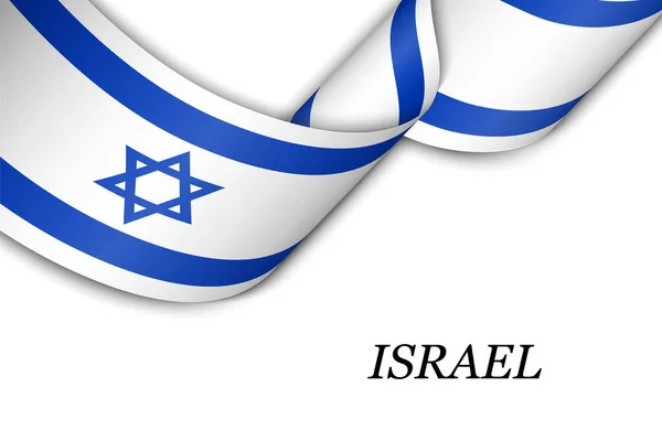 Acenando Fita Banner Com Bandeira Israel Modelo Para Projeto Cartaz — Vetor de Stock