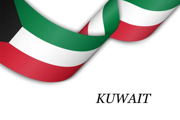 Nastro Sventolante Striscione Con Bandiera Del Kuwait Modello Design Del — Vettoriale Stock