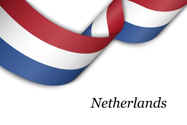 네덜란드 국기와 웨이브 리본이나 독립일 포스터 디자인 — 스톡 벡터
