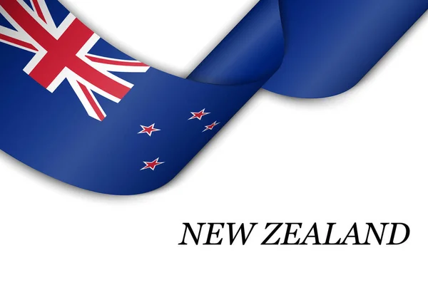 Nastro Sventolante Striscione Con Bandiera Della Nuova Zelanda Modello Design — Vettoriale Stock
