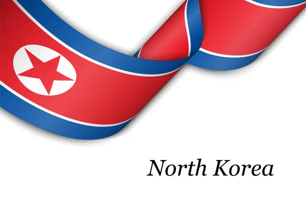 Ondeando Cinta Estandarte Con Bandera Corea Del Norte Plantilla Para — Archivo Imágenes Vectoriales