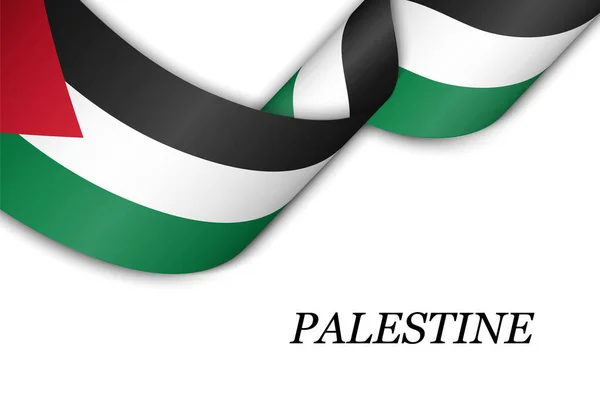 Nastro Sventolante Banner Con Bandiera Della Palestina Modello Design Del — Vettoriale Stock