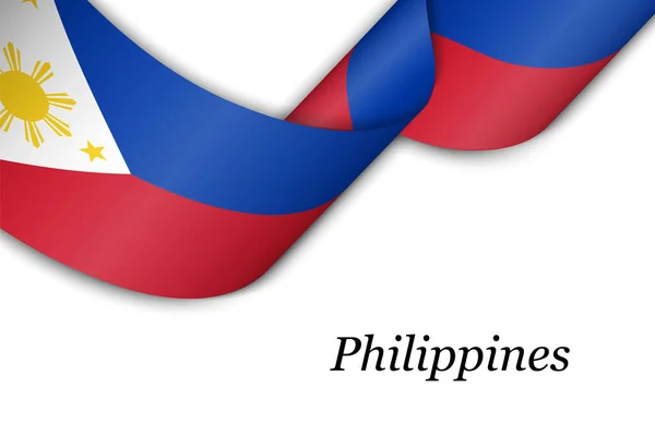 Ondeando Cinta Estandarte Con Bandera Filipinas Plantilla Para Diseño Póster — Vector de stock