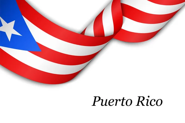Waving Ribbon Banner Flag Puerto Rico Template Independence Day Poster — Stock Vector