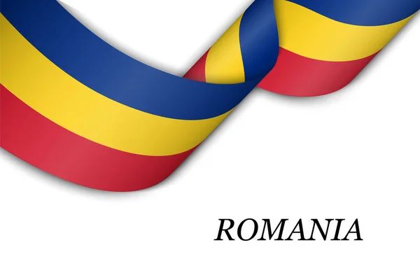 Fita Ondulante Bandeira Com Bandeira Romênia Modelo Para Projeto Cartaz —  Vetores de Stock