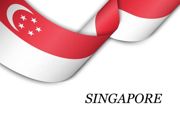 Ondeando Cinta Estandarte Con Bandera Singapur Plantilla Para Diseño Póster — Vector de stock