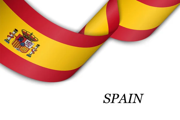 Cinta Ondeante Estandarte Con Bandera España Plantilla Para Diseño Póster — Archivo Imágenes Vectoriales