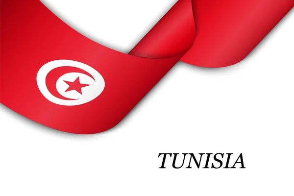 Fita Ondulante Bandeira Com Bandeira Tunísia Modelo Para Projeto Cartaz —  Vetores de Stock