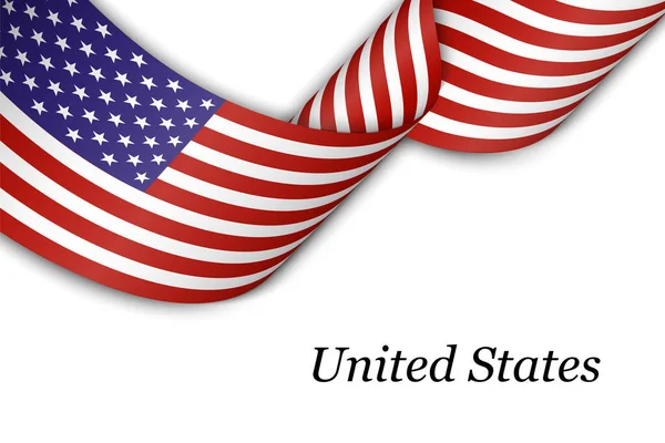 Fita Ondulante Bandeira Com Bandeira Dos Estados Unidos América Modelo — Vetor de Stock