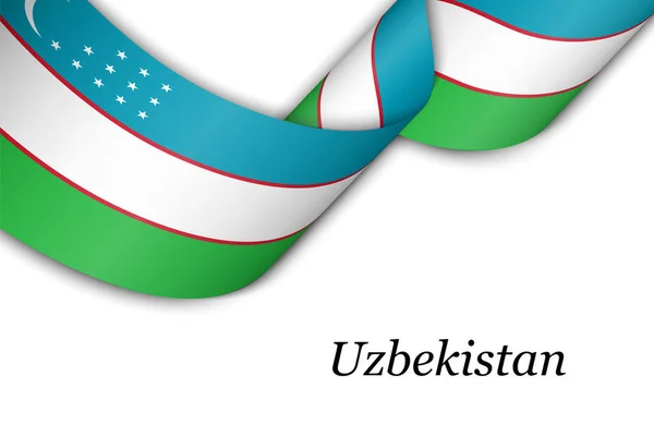 Nastro Sventolante Striscione Con Bandiera Dell Uzbekistan Modello Design Del — Vettoriale Stock