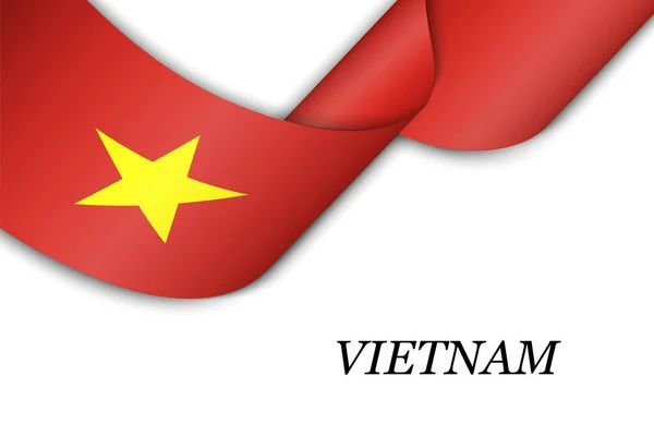Mengayunkan Pita Atau Spanduk Dengan Bendera Vietnam Desain Poster Hari - Stok Vektor