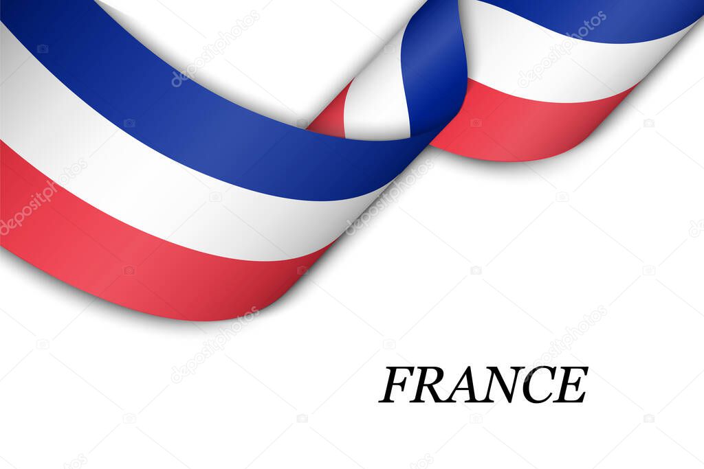 Waving ribbon or banner with flag of France. Template for independence day poster design