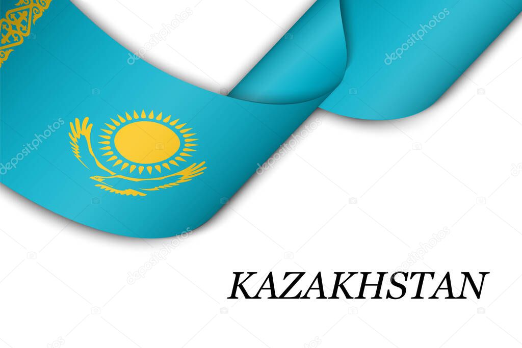 Waving ribbon or banner with flag of Kazakhstan. Template for independence day poster design