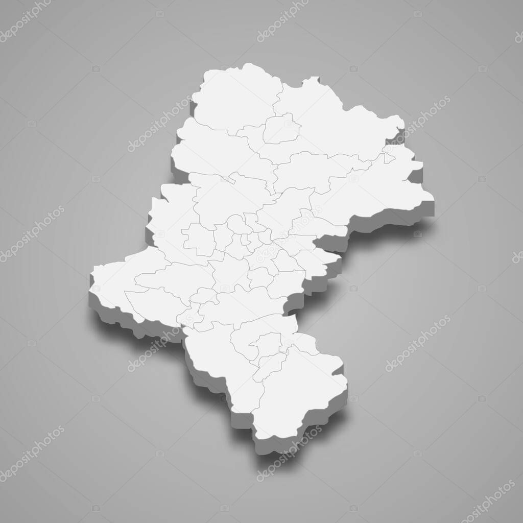 3d map of Silesia voivodeship is a province of Poland, vector illustration