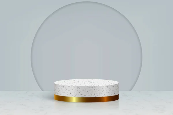 Altın mermer taş podyumlu 3D minimal sahne, tasarımınız için kozmetik ürün şablonu — Stok Vektör