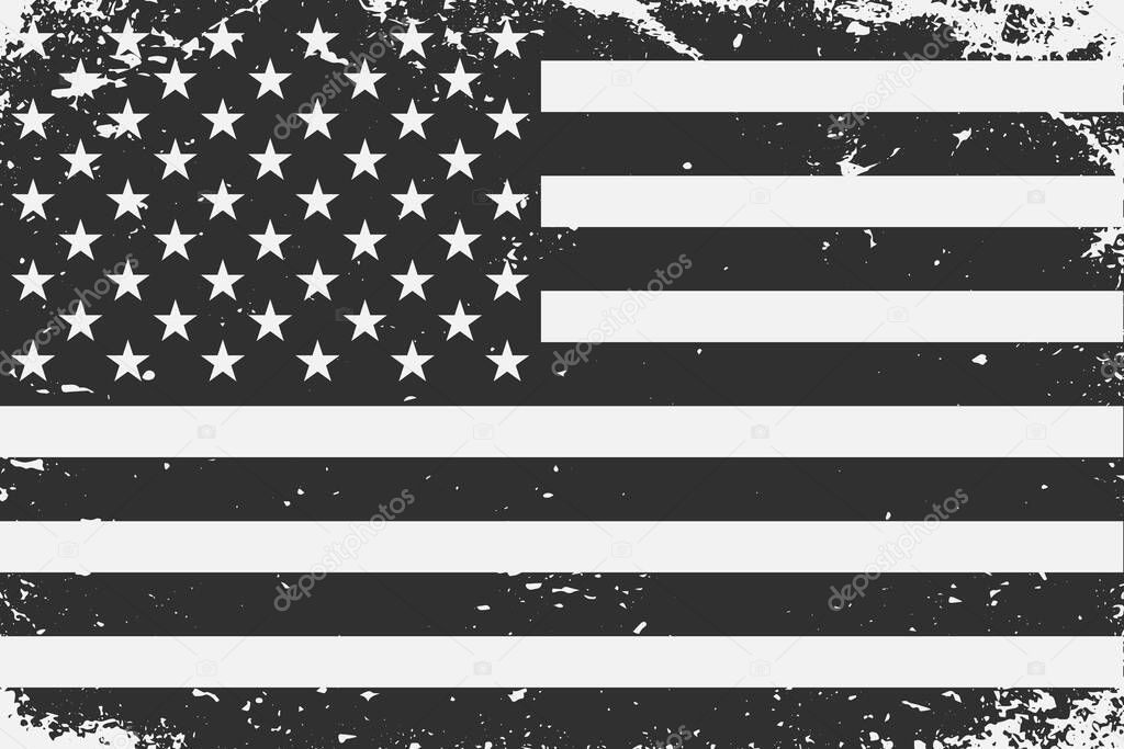 Grunge styled black and white United States flag.