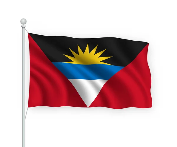 Antigua Barbuda Mávání Vlajka Stožáru Izolované Bílém Pozadí — Stockový vektor