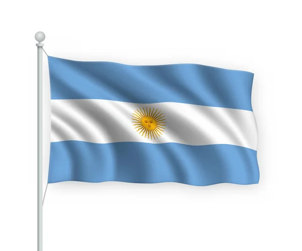 Zwaaiende Vlag Argentinië Vlaggenmast Geïsoleerd Witte Achtergrond — Stockvector