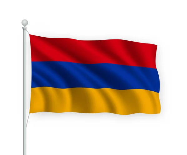 Flagge Schwenken Armenien Auf Fahnenmast Isoliert Auf Weißem Hintergrund — Stockvektor