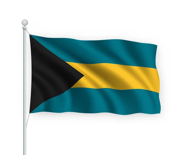 Mávání Vlajka Bahamy Stožáru Izolované Bílém Pozadí — Stockový vektor