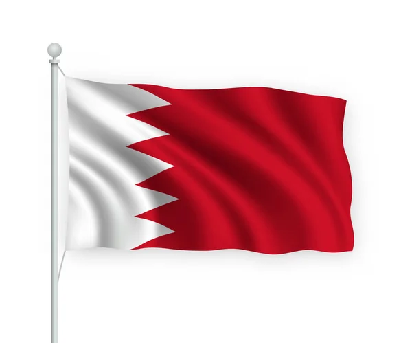 Bandera Ondeante Bahréin Sobre Asta Bandera Aislado Sobre Fondo Blanco — Vector de stock