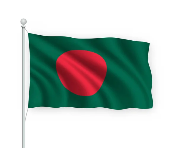 Integető Zászló Banglades Zászlórúdon Izolált Fehér Háttér — Stock Vector