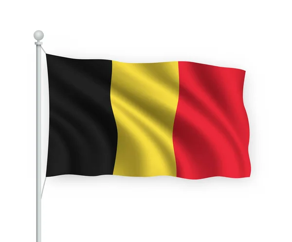 Melambaikan Bendera Belgia Pada Tiang Bendera Terisolasi Pada Latar Belakang - Stok Vektor