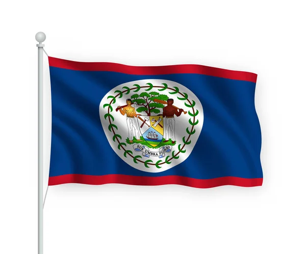 Zwaaiende Vlag Belize Vlaggenmast Geïsoleerd Witte Achtergrond — Stockvector