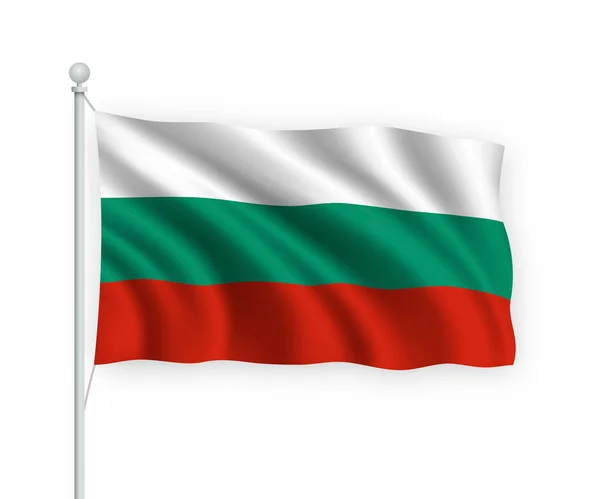 Beyaz Arka Planda Izole Edilmiş Bayrak Direğinde Bulgaristan Bayrağı Sallanıyor — Stok Vektör