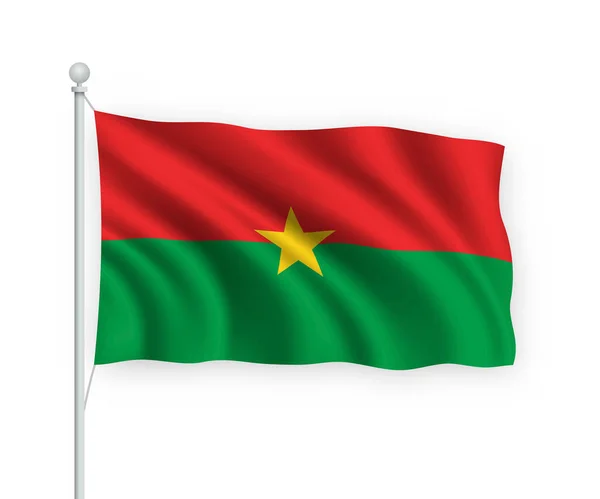 Bandera Ondeante Burkina Faso Sobre Asta Bandera Aislado Sobre Fondo — Vector de stock