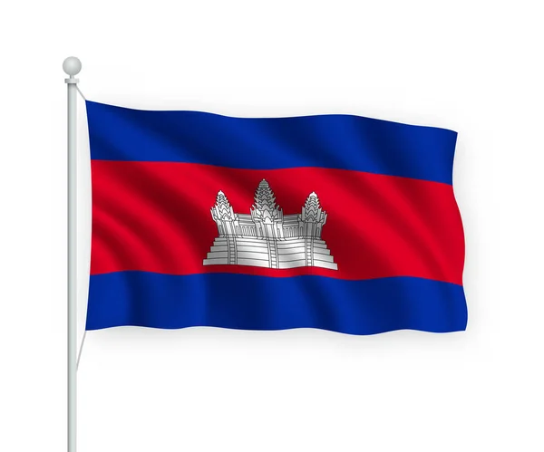 Drapeau Agitation Cambodge Sur Mât Isolé Sur Fond Blanc — Image vectorielle