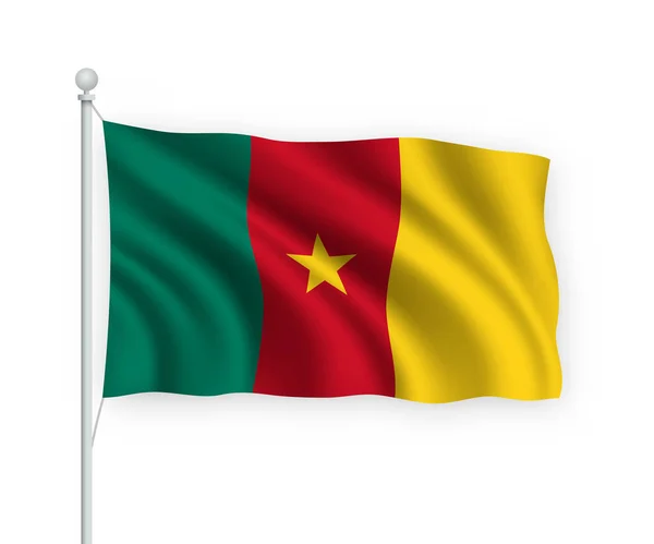 Κυματίζει Σημαία Καμερούν Κοντάρι Σημαίας Απομονωμένο Λευκό Φόντο — Διανυσματικό Αρχείο
