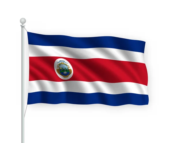 Acenando Bandeira Costa Rica Mastro Isolado Fundo Branco — Vetor de Stock