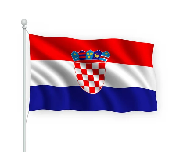 Drapeau Agitant Croatie Sur Mât Isolé Sur Fond Blanc — Image vectorielle