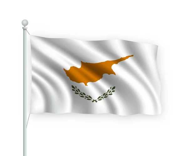 Ondeando Bandera Chipre Asta Bandera Aislado Sobre Fondo Blanco — Vector de stock