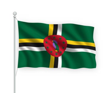 Bayrak direğinde sallanan 3D bayrak beyaz arkaplanda izole edildi.