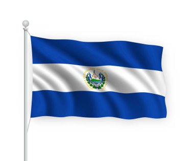 Beyaz arka planda izole edilmiş bayrak direğinde el Salvador 'u sallayan 3D bayrak.