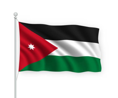 Bayrak direğinde Jordan 'ın bayrağı dalgalanırken beyaz arka planda izole edildi.