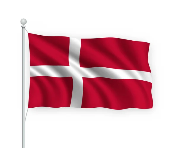 Размахивая Флагом Дании Флагштоке Изолированы Белом Фоне — стоковый вектор