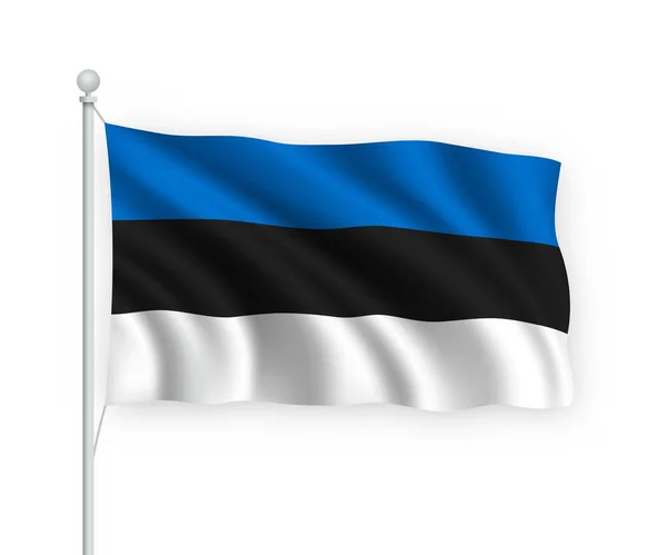 Vlnění Vlajka Estonsko Stožáru Izolované Bílém Pozadí — Stockový vektor